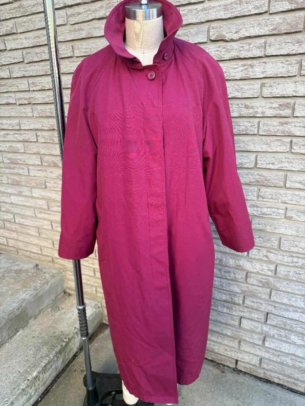 Vintage London Fog Magenta Pink Trench Coat Size 14 Petite